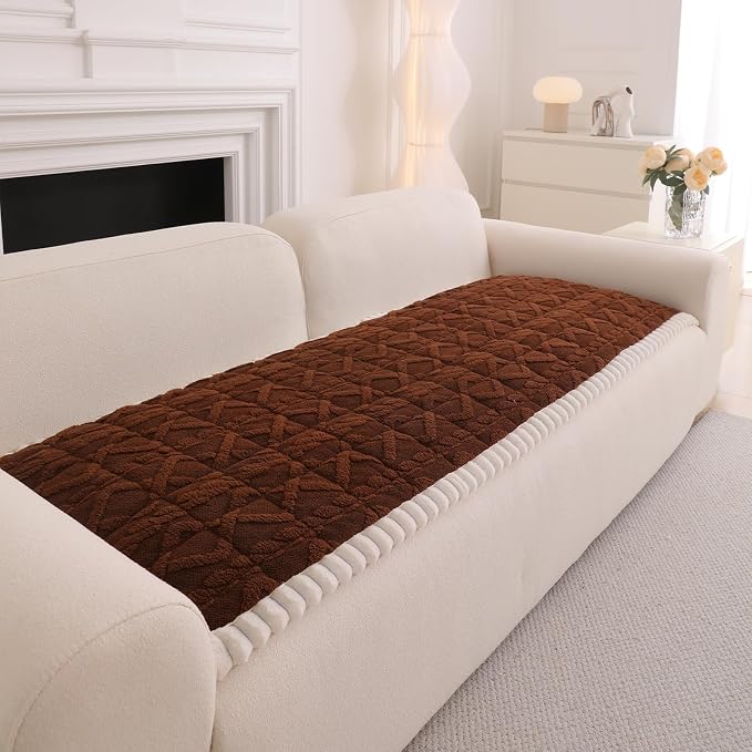 DREAMINGO Fuzzy Pet Couch Cover with Geometric Jacquard, Washable & Non-Slip Sofa Covers for 3 Cushion Couch, Plush Dog Bed Mat for Sofa Cushion Protector 27.6x70.9 Inch, Dark Coffee by DREAMINGO