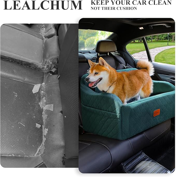 Dog Car Seat for Medium/Large Dogs,2 Clip-On Safety Leashs for 2 Small Dogs,Removable and Washable Comfy Pet Car Seat,Easy to Install and Clean (Green, Large)