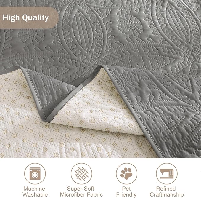 Gray Recliner Chair Covers, Quilted Décor Water-Repellent Medium Lazy Boy Chair Covers, Pet Friendly Recliner Cover for Dogs Cats, Washable Couch Cover (Recliner 26", Cool Gray) - Image 5