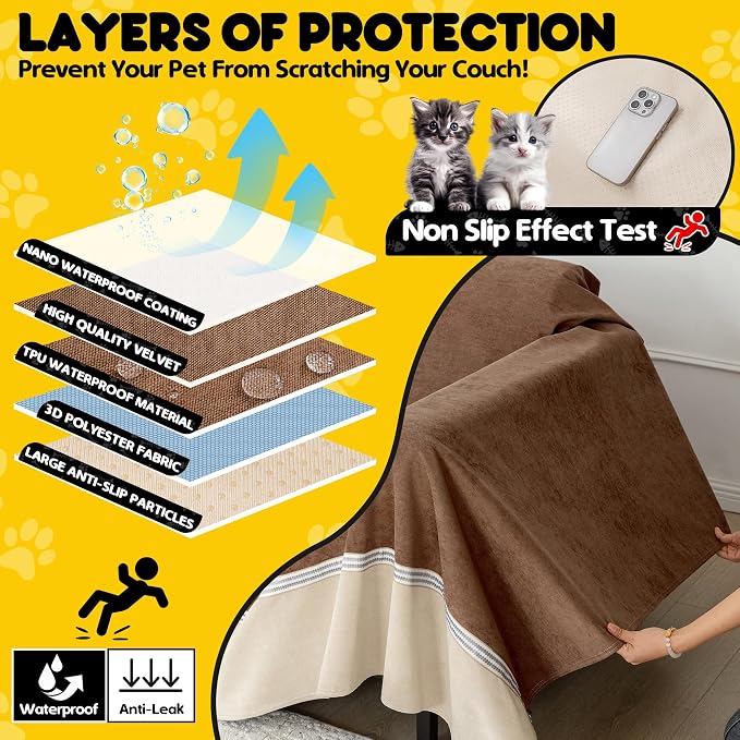 Loiion Cat Scratch Proof Furniture Protector Waterproof Sofa Cover 118"x91" | Pet-Friendly Couch Protector, Anti-Scratch & Anti-Slip Sofa Cover For Cats Dogs Kids, Machine Washable - Image 5