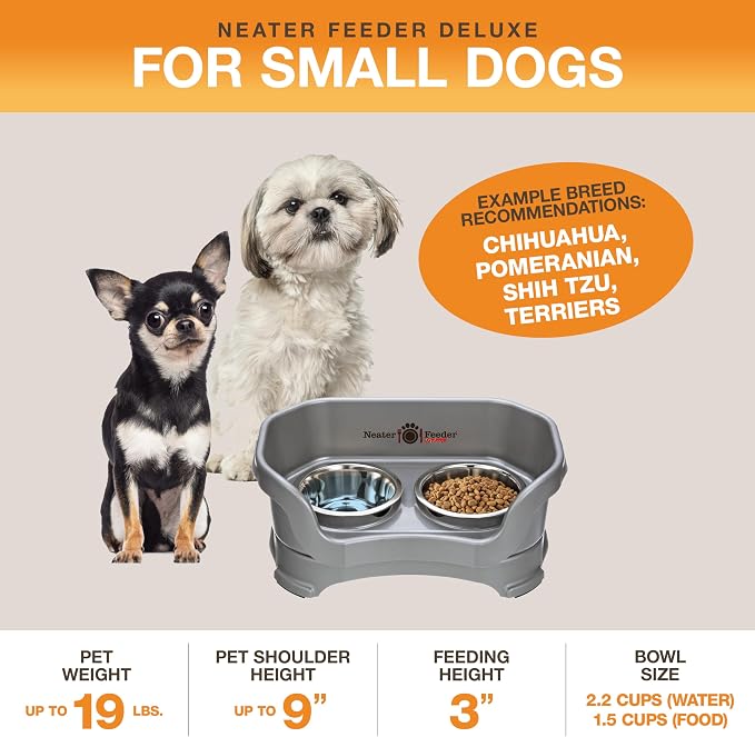 Neater Pet Brands Neater Feeder Deluxe Mess Proof Dog Bowls Elevated for Small Dogs Under 19 lbs, Made in USA, No Spill Raised Dog Food Bowl Stand Feeding Station, Food and Water Bowl Set, Gunmetal - Image 2