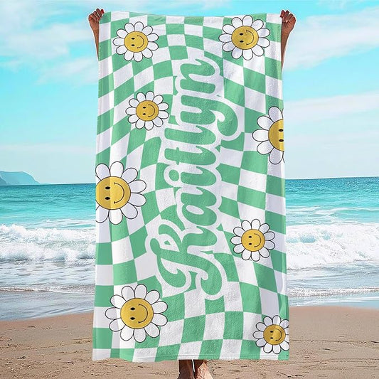JML Personalized Beach Towel with Name, Custom Flower Beach Towel, Customized Microfiber Pool Towel, Quick Dry & Absorbent Swim Towel for Adult,Anniversary, Birthday, Summer Holiday,Vacation by JML