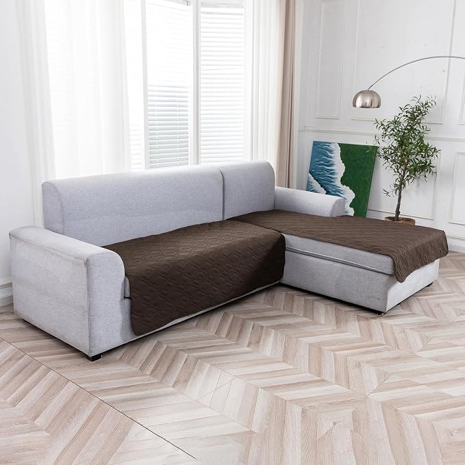 Genina 100% Waterproof Sectional Couch Covers for L Shaped Chaise Lounge Right, Anti-Slip Sectional Cover Furniture Protector Couch Cover for Dogs Pets, 1 Piece (Coffee, Right Chaise Cover) - Image 3