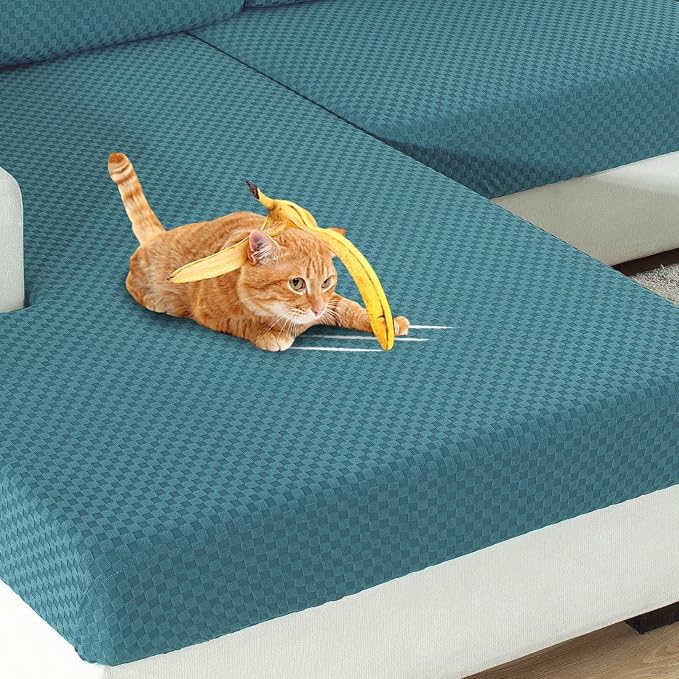 【Clearance】 Stretch Individual Cushion Covers Sofa Seat Cushion Slipcovers Soft Couch Cover Replacement Large Checkered Furniture Protector with Elastic Bottom (3 Pcs Cushion Cover, Peacock Blue) - Image 7