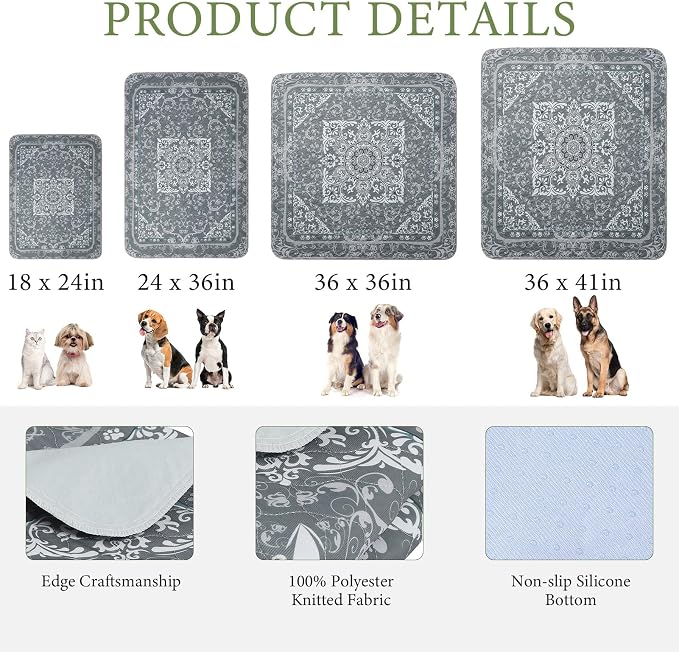 Homimp Washable Pee Pads for Dogs, 2 Pack Reusable Puppy Pads Waterproof, Absorbent and Leakproof Dog Pee Pads, Non Slip Puppy Training Pads, Pet Mat for Floor, Crate, Couch, Whelping,Grey, 18"x24" - Image 5