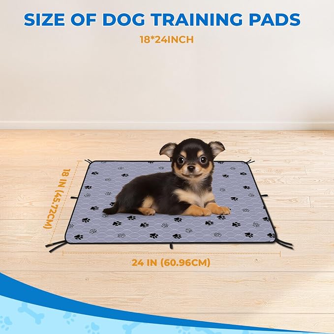 Fostanfly Washable Pee Pads for Dogs, Ultra-Absorbent, 18"x24"-4 Pack, Gray | Leak-Proof & Non-Slip, Reusable Potty Training Pads for Puppy, Playpen, Crate & Furniture With 8 Tie Straps - Image 2