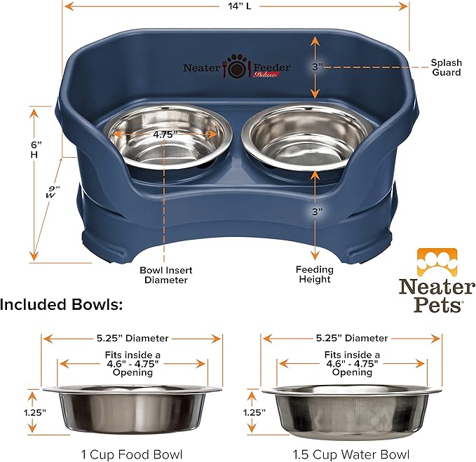 Neater Pet Brands Neater Feeder Deluxe Mess Proof Cat Bowls Elevated, Made in USA, No Spill Raised Bowls for Indoor Cats, Stainless Steel Food and Water Bowl Set, Pet Dish Feeding Station, Dark Blue - Image 9