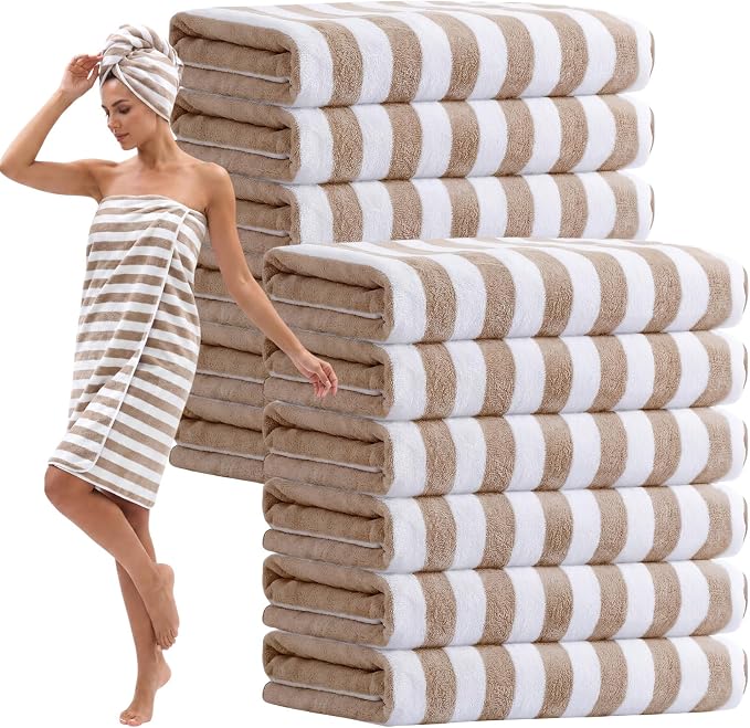 SmoothNovelty 12 Pack Microfiber Bath Towels Bulk 30'' x 70'' Oversized Beach Towel Extra Large Big Shower Body Sheet Highly Absorbent Soft Drying for Pool Bathroom Salon Hotel Party(Camel) by SmoothNovelty