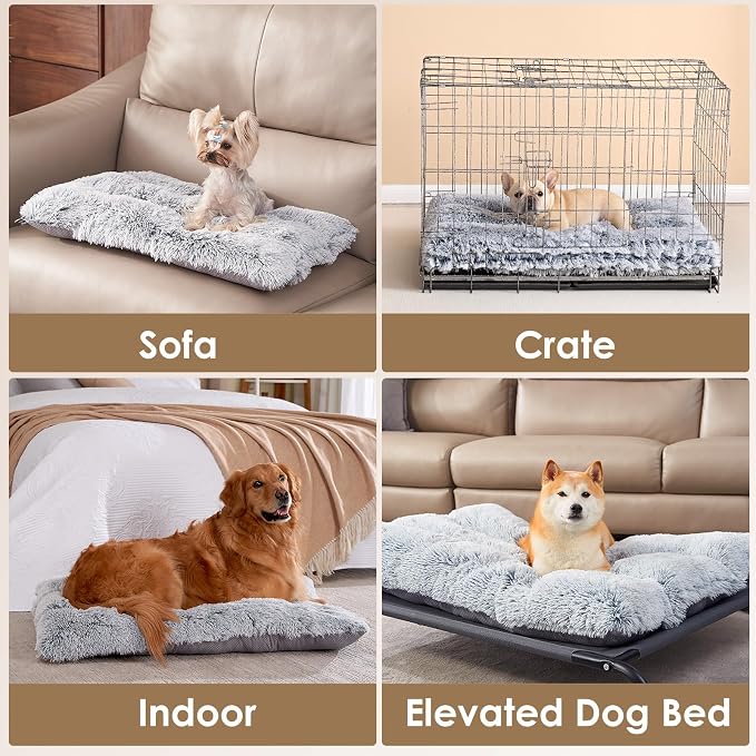 EHEYCIGA Fluffy Dog Crate Bed, Plush Extra Large Plus Dog Pillow, Grey | Xlarge Calming Anti Anxiety Plush Faux Fur Mat for Large size dogs, Washable Soft Warm Plus Dog Pad with Non-Slip Bottom - Image 5