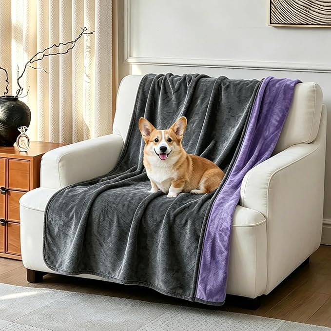 Waterproof Blanket 60"x40", Stain & Scratch Proof Protector, Grey/Violet | Scratch-Resistant Leakproof Pet Throw Blanket Machine Washable Furniture Protector - Image 4