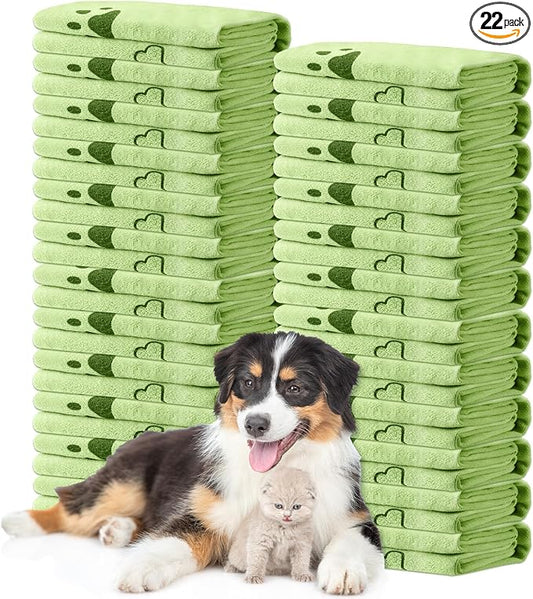 Tatuo 22 Pcs Dog Towels for Drying 20 x 40 Inch Pet Bath Towels Absorbent Microfiber Towel Quick Drying Puppy Bathing Supplies for Small Medium Large Dog Puppy Cat(Green,Bone Pattern) by Tatuo