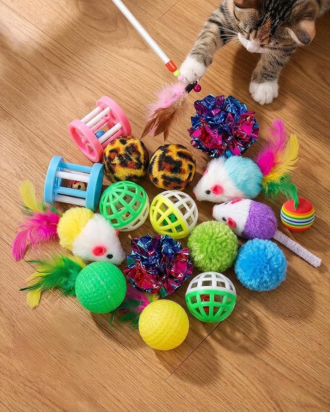 Cat Tunnel Bed with 20 Pcs Interactive Toys, 3-in-1 DIY Collapsible Plush Cat Tube with Washable Mat, Large Indoor Play Tunnel Cave for Kittens and Small Animals - Image 7