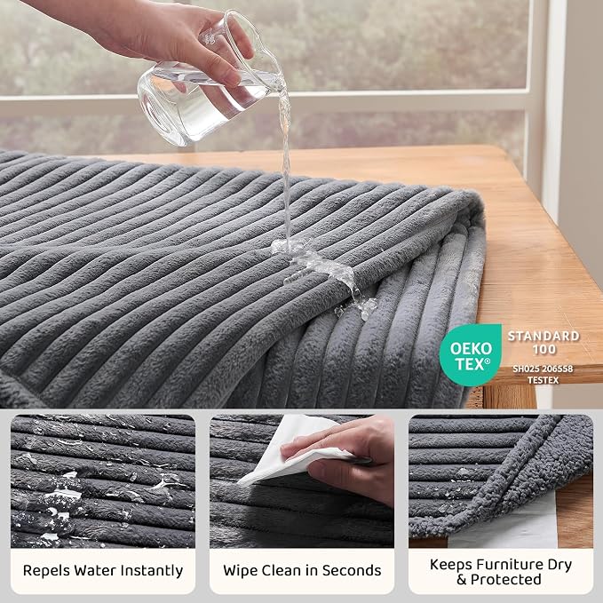 Qeils Waterproof Calming Cat Blanket for Indoor Cats, Noiseless Soft Plush Dog Blanket for Pets, 500GSM Thick Faux Fur Pet Throw, Couch Furniture Protector for Puppy, Charcoal Grey, 25x30(Pack of 4) - Image 2