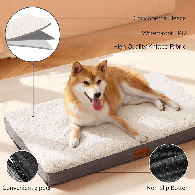 Patas Lague Orthopedic Large Dog Bed Washable Pet Sofa Mat 42''X28'' Ivory | Egg-Crate Foam Dog Couch For Large Sized Dogs, Waterproof Removable Cover, Soft Pet Crate Bed With Nonskid Bottom - Image 3