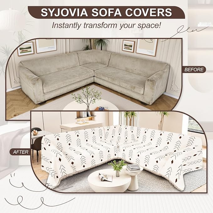 1OO% Waterproof Sectional Couch Covers for Dogs L Shaped Corner Sofa Cover Washable Chenille Sofa Slipcovers Blanket Modern Jacquard Pet Furniture Protector (91"x276", Boho Brown Cream) - Image 6