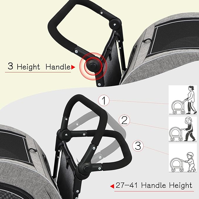 Pet Stroller for Dogs Cats up to 50 lbs, Foldable Dog Stroller with 360° Swivel Wheels, Detachable Carrier, Adjustable Handle, Travel Dog Stroller for Small Medium Large Pets, Gray