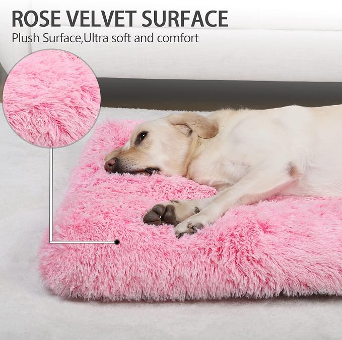 XL Dog Bed Large Crate Pad 42", Washable Pink Plush Soft Pet Bed Mat | Machine Washable, Anti-Slip Bottom, Dog Mats for Sleeping, Kennel Pad 41*27", Ultra Soft Cozy, Easy to Care, 85 lbs - Image 2