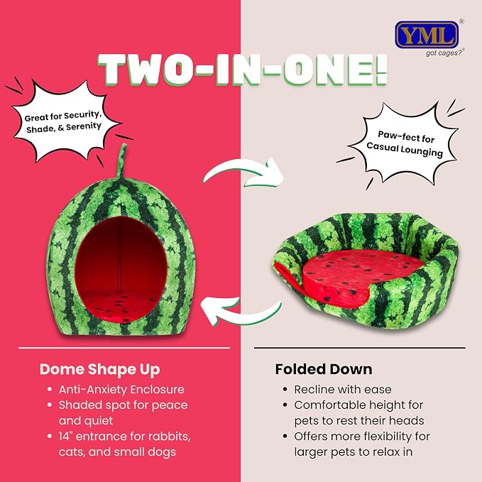 YML Watermelon Pet Bed - Cute Calming Fruit Bed with Removable Cushion for Dogs, Indoor Cats, Rabbits, Small Animals - 20 Inch, Green, Red - Image 6