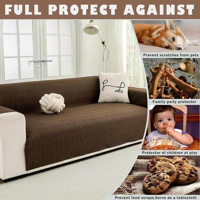 Cmfshape Skidproof Sofa Cover-Geometrical Couch Slipcover with Elastic Straps-Easy Fit Slip Cover-Washable Furniture Protector for Pets and Kids(Sofa66,Coffee) - Image 6