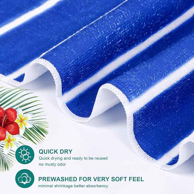 EBOOT 10 Pack Oversized Beach Towel Set Extra Large Pool Towels Microfiber Quick Dry Swim Blanket for Adult Women Men Face Hand Body Bath Travel Pool(Lovely Color,28 x 59 Inch,Stylish Stripe) - Image 3