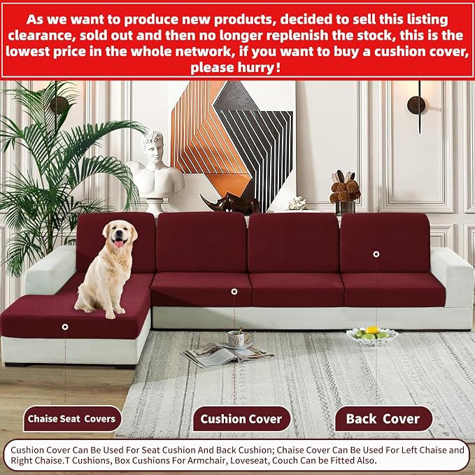 YEMYHOM 【Clearance】 Stretch Individual Cushion Covers Sofa Seat Cushion Slipcovers Soft Couch Cover Replacement Large Checkered Furniture Protector with Elastic Bottom (3 Pc Cushion Cover, Wine Red) - Image 2