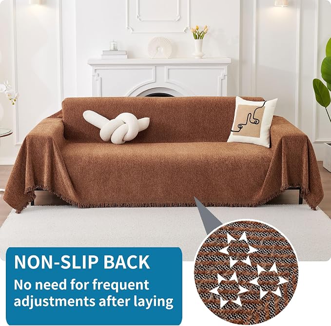 HAOMAIJIA Chenille Couch Cover Sofa Covers for 3 Cushion Couch Washable sectional Couch Covers for Dogs pet Furniture Protector Couch Cover Blanket for Living Room (Brown, 91"x150") - Image 2