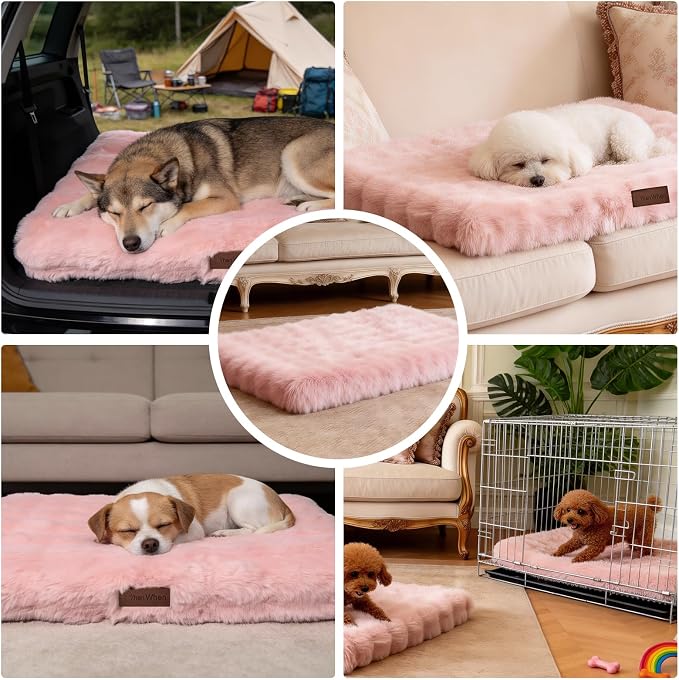 Orthopedic Dog Beds for XL Dogs, Fluffy Faux Rabbit Fur Pet Bed with Removable Washable Cover, Dog Bed Mat with Egg Crate Foam & Waterproof Lining, Anti Slip Bottom, Pink,44"x32"x4" - Image 8