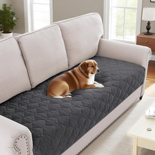 H.VERSAILTEX Couch Cover Chenille Pet Fuzzy Sofa Covers for 3 Cushion Couch Anti Slip Washable Sofa Slipcovers with Strap Soft Couch Protector Cover for Dogs Cats Kids(34.5" x 82", Grey) by HVERSAILTEX