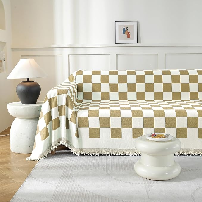 Couch Cover for Sofa, Boho Sofa Cover Washable Couch Cover for Dogs, Pet Sofa Cover for 3-Cushion Couches with Tassel Furniture Protector Cover,71" x 134",Khaki-Square - Image 7