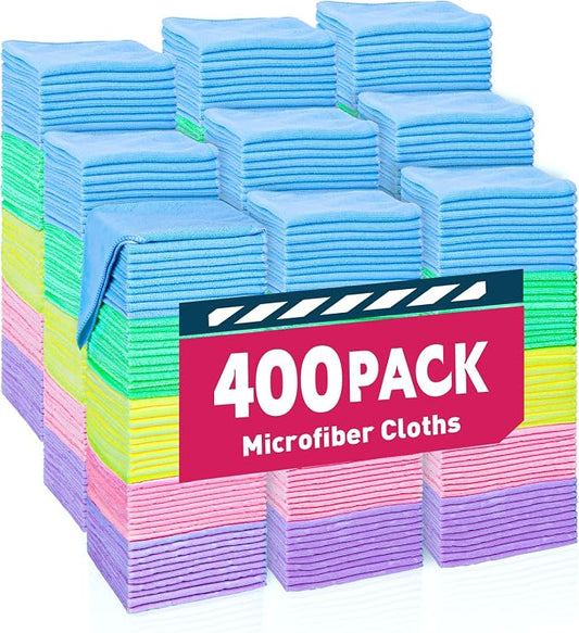 TEAWOO Microfiber Towels Bulk-400 Pack, Cleaning Cloths | Microfiber Towels for Cars, Cleaning Rags, 5 Colors Assorted (11.5x11.5 inches) by TEAWOO