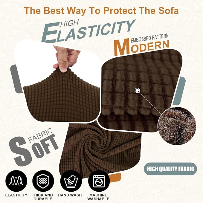 Stretch Oversized Sofa Couch Cover Washable Slipcover, Brown | 1-Piece X-large Sofa Cover For 3 Cushion,Furniture Protector Couch Cover For Dogs, Polyester Spandex Jacquard fabric - Image 6