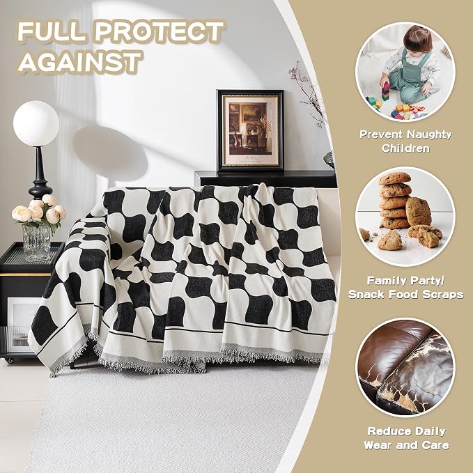 MEETSKY Couch Cover Sofa Cover Washable,Chenille Jacquard Sofa Covers for 2 Cushion Couch Sofa, Sofa Slipcover Loveseat Pet Couch Covers for Sectional Sofa, 71" x 118", Black Checkerboard - Image 5