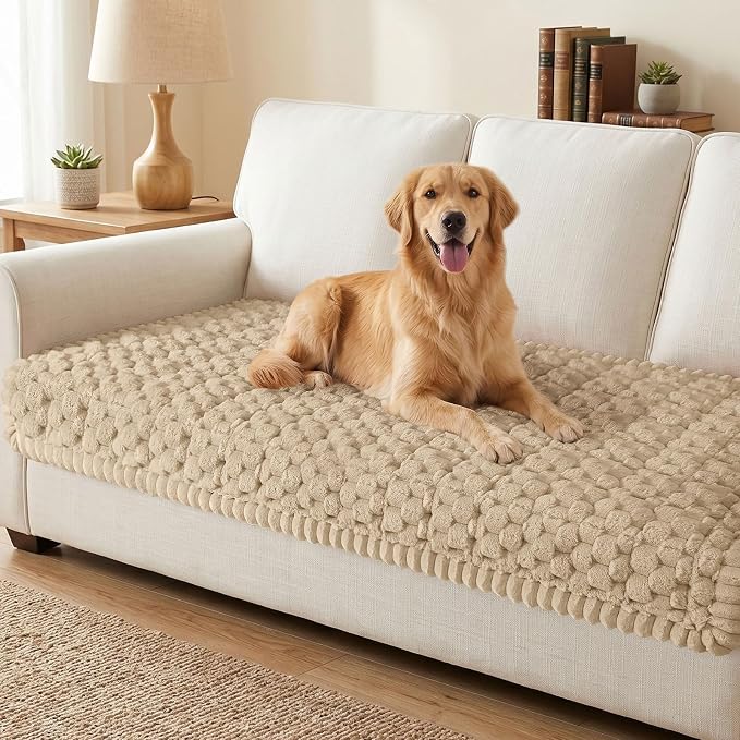 Smiry Non Slip Couch Covers for Dogs, Scratch Resistant Pet Sofa Protector | Machine Washable Soft Fuzzy Thick Furniture Cover for Sofa Loveseat Sectional Large Dogs, Khaki, 35.4" x 88" by Smiry