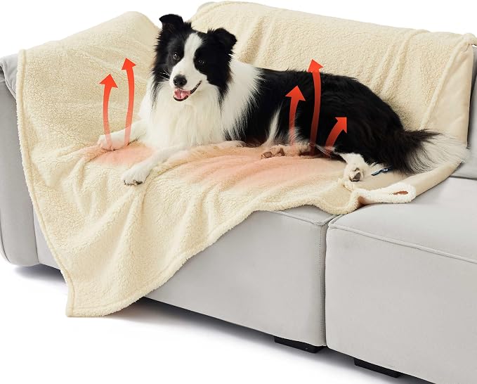 Bedsure Self Warming Dog Blankets for Large Dogs Waterproof - 50"x60" White | Soft Plush Sherpa Fleece Cat Puppy Blanket Washable for Couch Protector Reversible, Cozy Calming Throw Warm for Pet by Unknown