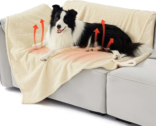 Bedsure Self Warming Dog Blankets for Large Dogs Waterproof - 50"x60" White | Soft Plush Sherpa Fleece Cat Puppy Blanket Washable for Couch Protector Reversible, Cozy Calming Throw Warm for Pet by Unknown