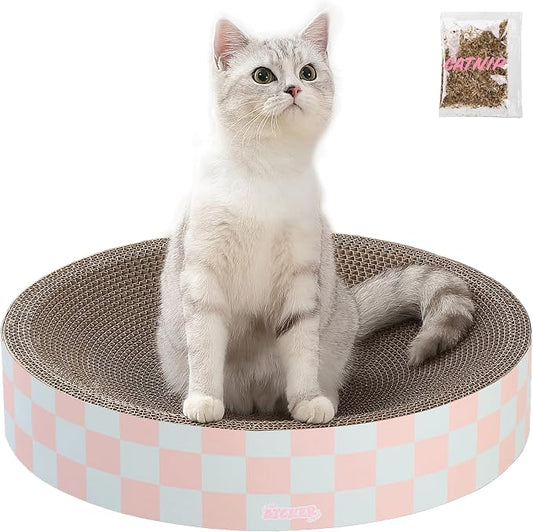 CSR1010E Nelson 20.13" Modern Cardboard Round Bowl Cat Scratcher with Catnip, Strawberry Milkshake by THELICKERSTORE