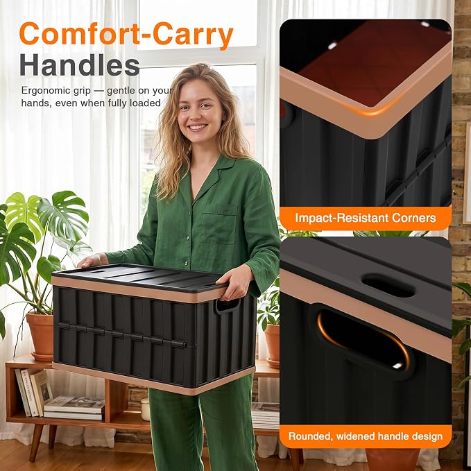 Citylife 64L Collapsible Storage Bins with Lids Plastic Storage Containers for Organizing Stackable Storage Box Large Heavy Duty Utility Crates, 2 Packs - Image 7