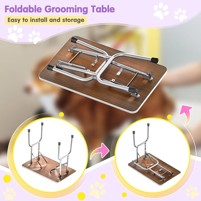 Lyromix 46'' Stainless Steel Pet Dog Grooming Table, Arm/Noose/Tray, Purple | Foldable Dog Grooming Table for Dogs at Home, Adjustable Height Arm, Non-Slip Waterproof Tabletop, Capacity 330Lb - Image 6