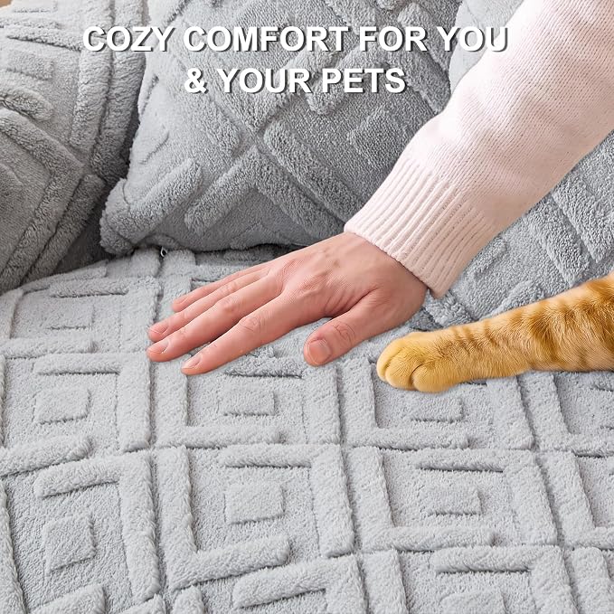 KRFOONN Couch Cover for Dogs Non Slip Washable Plush Sofa Protector Grey - Image 2
