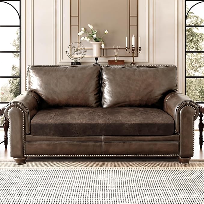 ANARACHON Leather Look Couch Cushion Covers Sofa Seat Slipcovers Sets Couches Furniture Protector for Sectional Armchair Loveseat Pets Kids Stretch Spandex Fabric (1 Cushion Loveseat, Light Brown) - Image 2