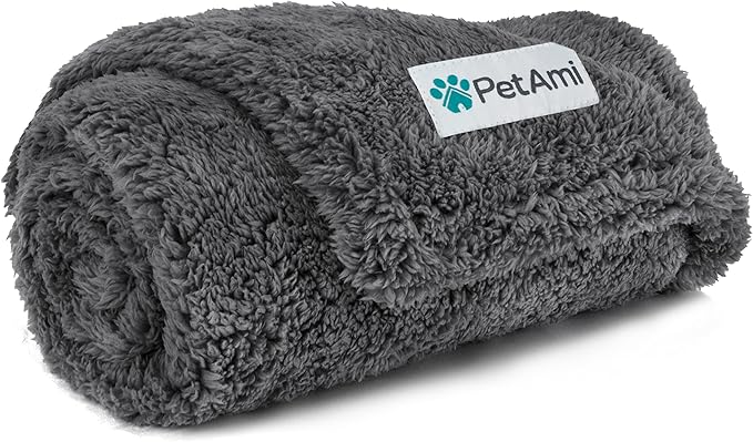 PetAmi Fluffy Waterproof Dog Blanket for Couch and Bed, Reversible Sherpa Pet Throw, Pee Proof Furniture Protector Sofa Cover, Washable Cat Blanket for Small Medium Dogs and Cats (Grey, 29x40) by PetAmi
