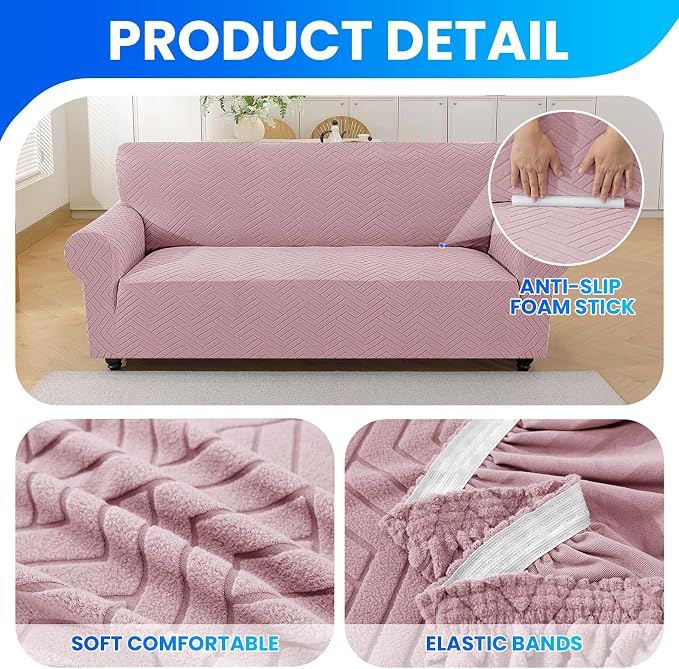 Stretch Sofa Cover Non-Slip Washable Furniture Protector | Stretch, 31"-46".Soft, Non Skid Foam, Elastic Bottom, Machine Washable, for Kids & Pets, Couch & Sofa, Pink - Image 5