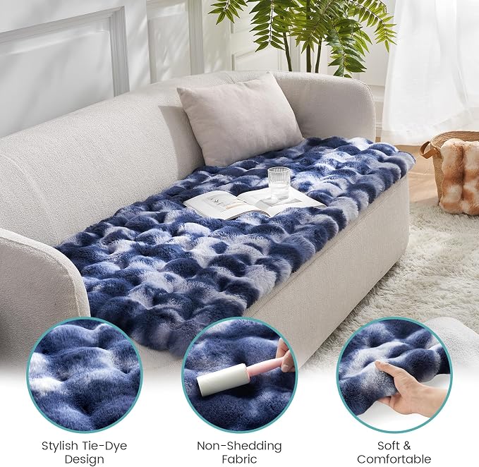 COZY KISS Couch Cover for Dogs Washable, Ultra Soft Faux Fur Pet Sofa Pad for Car Seat Protector, Liquid Pee Proof Cat Mat, Warm Pad for Dresser Top, 27.5x70 inch, Tie Dye Blue - Image 4