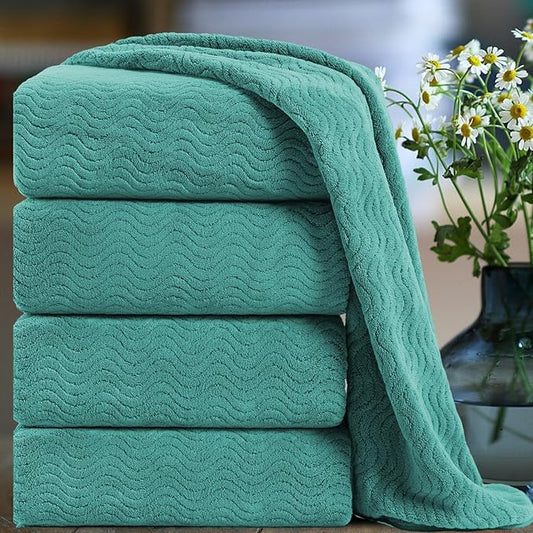 Ultra Soft Bath Towel Set of 4, Extra Large Textured Microfiber Luxury Towels 35x70 in, Quick Dry, Highly Absorbent, Fluffy, Oversized, for Bathroom Shower Pool Hotel Beach by Smuge