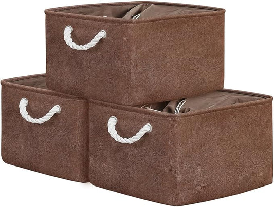 TheWarmHome Organization and Storage Basket for Organizing - 17x14x10 inch 3 Pack Fabric Storage Cubes, Collapsible Storage Bins for Shelves Closet Organizer Toy Gift Cloth (Brown) by TheWarmHome