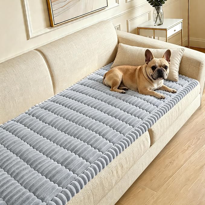 Couch Cover for Dogs Washable,Non Slip Fuzzy Durable Pet Friendly Cozy | Soft Slipcovers for 3 Cushion Sofa Cover,Plush Thick Protector Fits Mat Bed Leather & Fabric Couches (Light Grey 27.6"x70.9") by CoSofSLIP