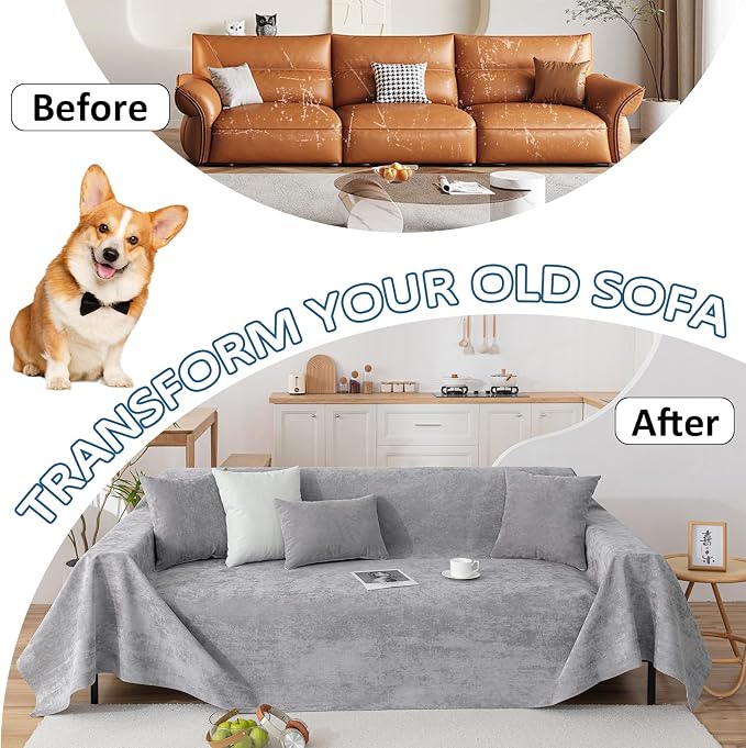 VClife Couch Covers Anti Scratch Sofa Covers for 2 Cushion Couch Sofa, Waterproof Pet Couch Cover for Dog Cat, Washable Couch Slipcover Modern Gray Sofa Cover Throw Furniture Protector, 71"X102" - Image 3
