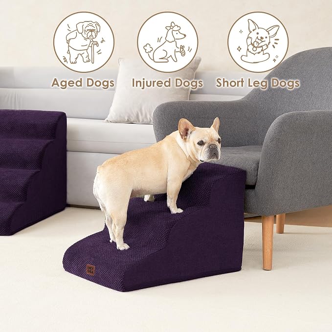 EHEYCIGA Curved Dog Stairs Ramp for Small Dogs 15.7" H, 3-Step Dog Steps for Couch Sofa and Chair, Pet Stairs for Cats, Non-Slip Balanced Pet Steps Indoor, Purple - Image 4