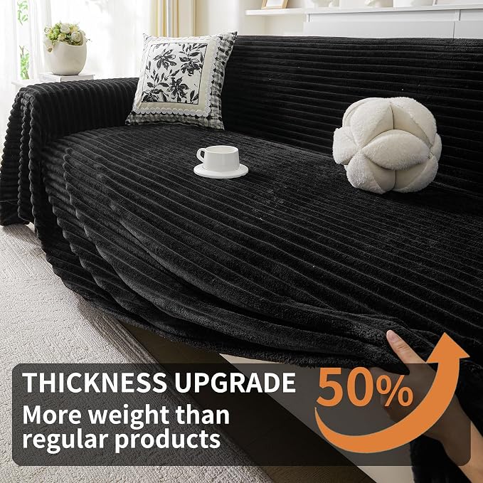 HAOMAIJIA Faux Fur Sofa Covers Couch Covers for 2 Cushion Couch Sofa Pet Friendly Soft Non Slip Couch Cover for Dogs Washable Sectional Couch Covers L Shape Furniture Protector (Black, 91"x118") - Image 4