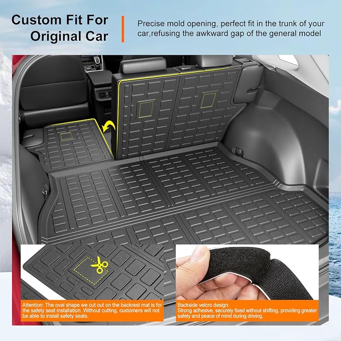 powoq Cargo Mat Compatible with 2019-2025 Toyota RAV4 Backrest Mat Cargo Liner Trunk Mat Back Seat Protector Replacement for 2019-2024 2025 Toyota RAV4 Accessories (Trunk Mat+Backrest Mats) - Image 2
